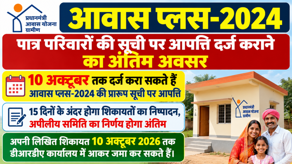 आवास प्लस-2024: पात्र परिवारों की सूची पर आपत्ति दर्ज कराने का अंतिम अवसर